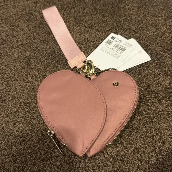 Lululemon Dual Pouch Wristlet *Heart, Spiced Chai / Pink Haze / Gold - Picture 2 of 4